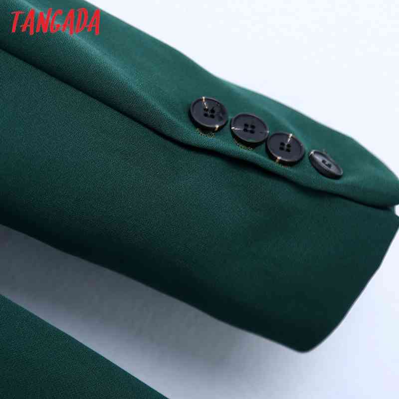 Women Office Wear Single Button Green Blazer Coat Vintage Long Sleeve Back Vents Female Outerwear Chic Veste BE413 210416