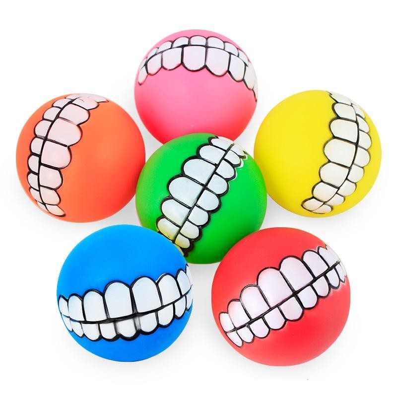 DHL Free Funny Pets Dog Puppy Cat Ball Teeth PVC Chew Sound Dogs Play Fetching Squeak Toys Pet Supplies Silicon Toy C0610X2