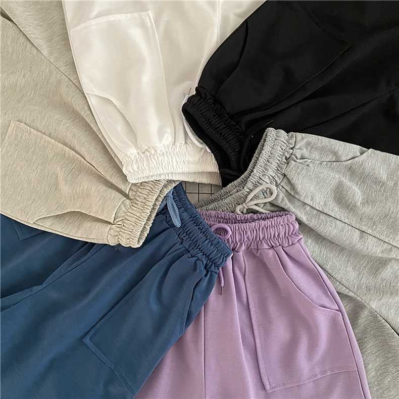 Casual Loose Summer Woman Shorts Solid Candy Color Elastic High Waist Biker Shorts For Women With Pockets W9119 210526