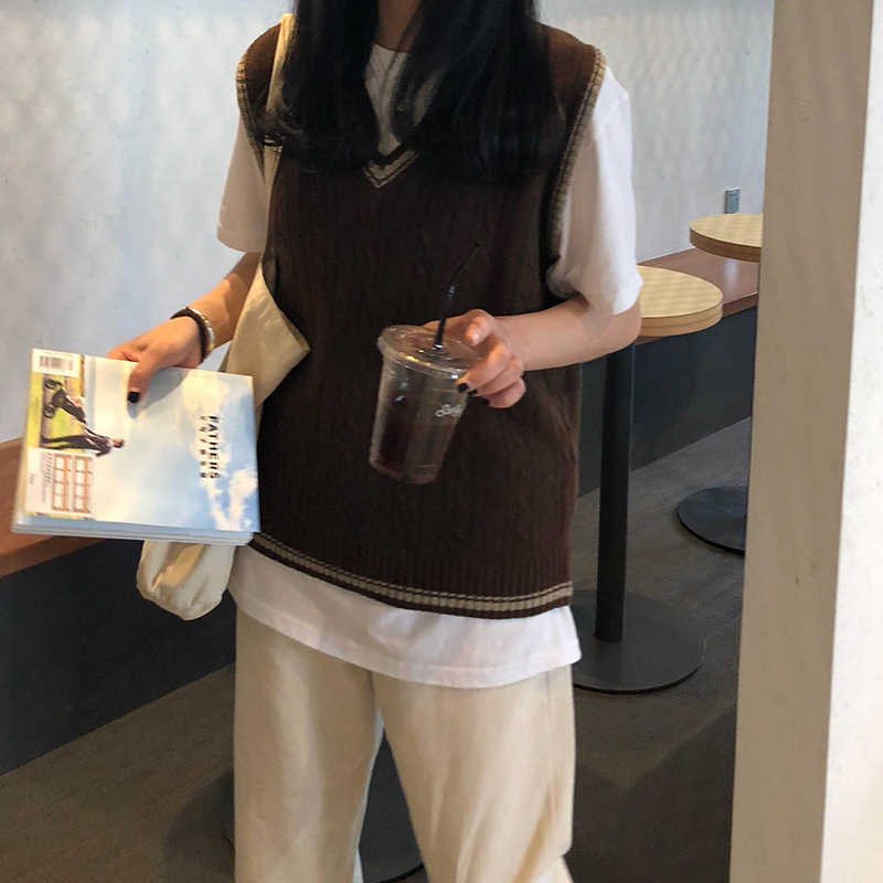 3 colors autumn and winter preppy style v neck knitted sleeveless vest sweaters womens pullovers womens (X973) 210918