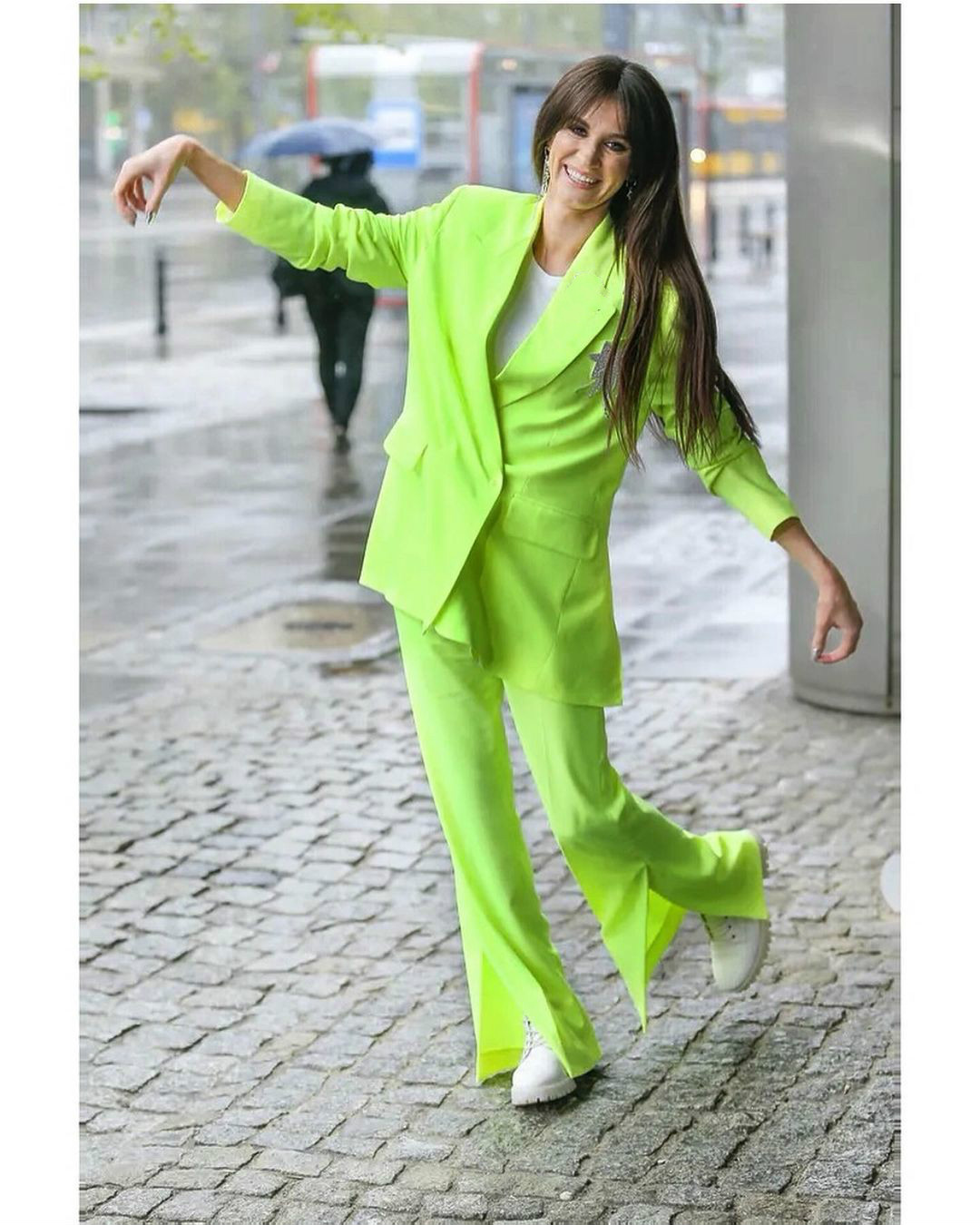 Bright Green Celebrity Women Blazer Pants Suits Leisure Loose Office Lady Party Prom Jacket Red Carpet Outfit Coat(Jacket+Pants)