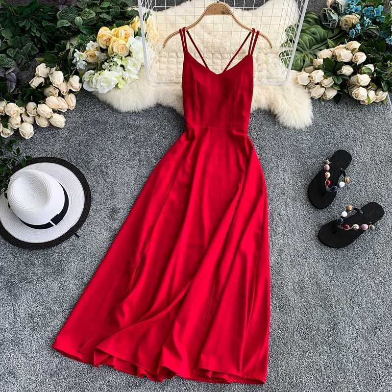 Summer 2020 Vacation Beach V-neck Backless Women Midi Dress Sexy Sleeveless Beige/Purple/Red/Yellow Strap Dress High Quality New Y0603
Summer 2020 Vacation Beach V-neck Backless Women Midi Dress Sexy Sleeveless Beige/Purple/Red/Yellow Strap Dress High Quality New Y0603