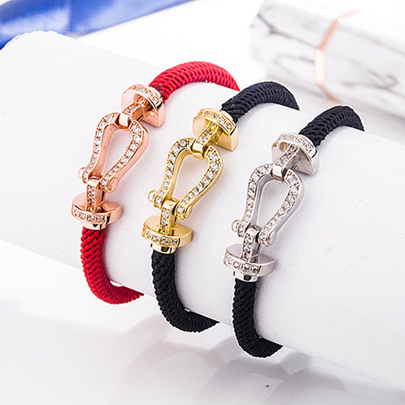 Fred red/black rope bracelet femme 100% 925 Sterling Silver Brand three colours fully-jewelled jewelry For Fashion Women horseshoe clasp, Golden;silver
Fred red/black rope bracelet femme 100% 925 Sterling Silver Brand three colours fully-jewelled jewelry For Fashion Women horseshoe clasp, Golden;silver