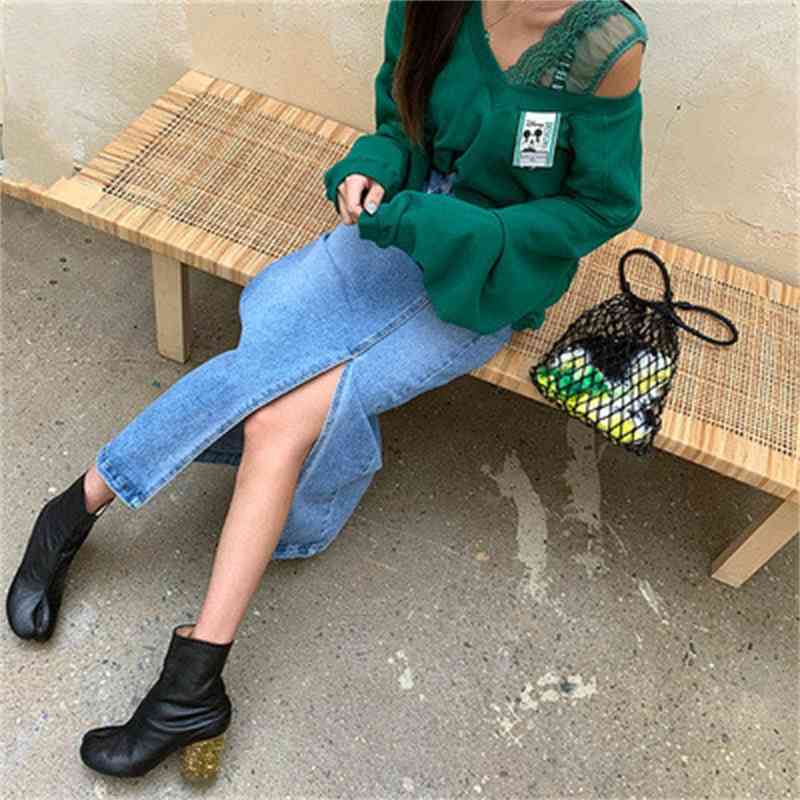 Korea New Denim Skirts Fashion Split Long Skirts Solid Party High Waist Jeans Skirt for Women 210421