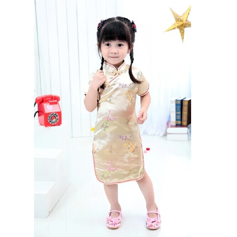 Floral Baby Qipao Girl Dress Chi-Pao Cheongsam New Year Gift Children Clothes Kids Dresses Girls clothing Wedding Princess Dress 210413