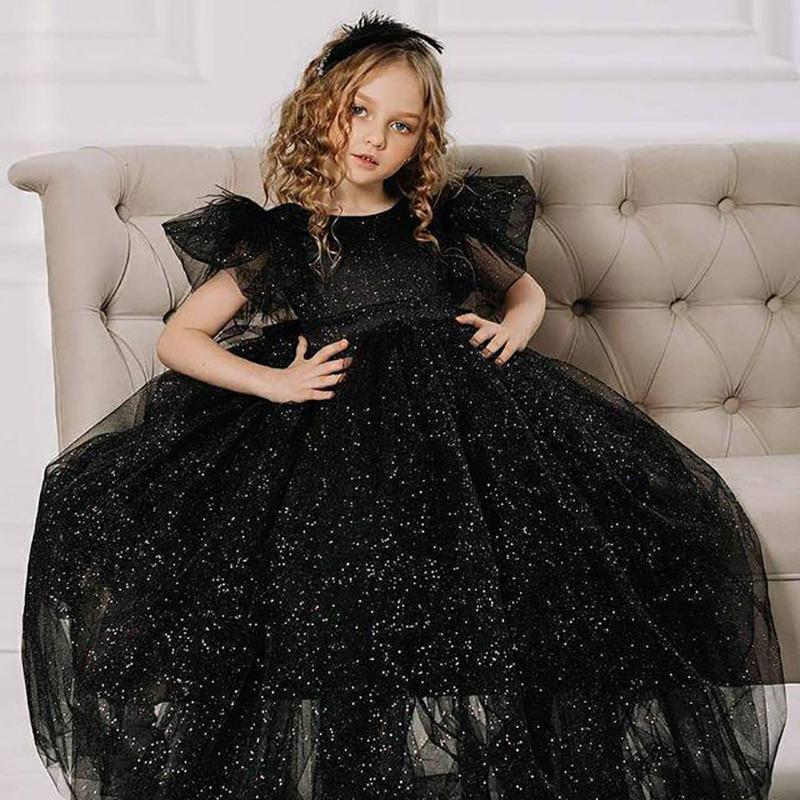 Girl's Dresses Black SImple Flower Girl Ball Gown Tulle Backless Feather Lilttle Kids Birthday Pageant Weddding Gowns
Girl's Dresses Black SImple Flower Girl Ball Gown Tulle Backless Feather Lilttle Kids Birthday Pageant Weddding Gowns