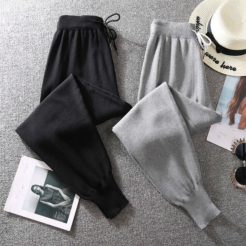 Nomikuma Autumn Korean Double Pockets Knitted Pants Lace Up High Waist Ankel Trousers Causal Women Sweater Pants 6D308 210427