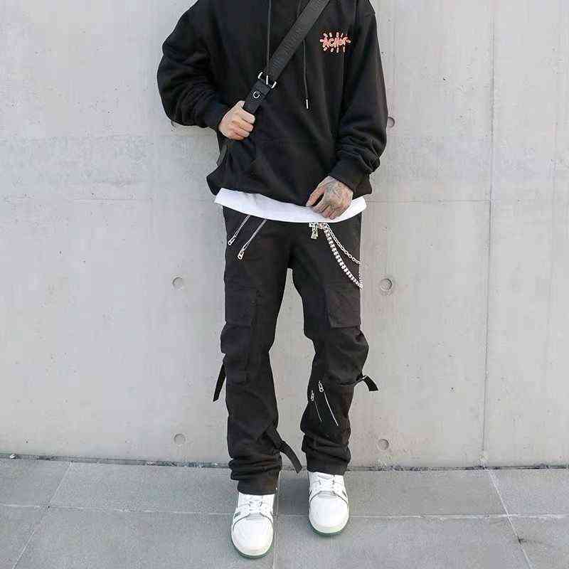 HOUZHOU Hip Hop Cargo Pants Men Fashion Punk Pants Zipper Hippie Black Cargo Trousers Streetwear Harajuku Gothic Mall Goth Pants 211112