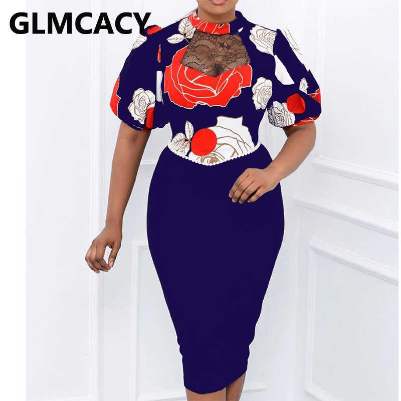 Short Sleeve Floral Printed Bodycon Midi Dress 210702