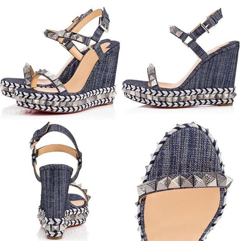 Luxury Brand Summer red bottom High heels Women Wedding Dress Sandals Red bottom wedge pyraclou leather studs Rivet High Heels Ladies Ankle, Black
Luxury Brand Summer red bottom High heels Women Wedding Dress Sandals Red bottom wedge pyraclou leather studs Rivet High Heels Ladies Ankle, Black