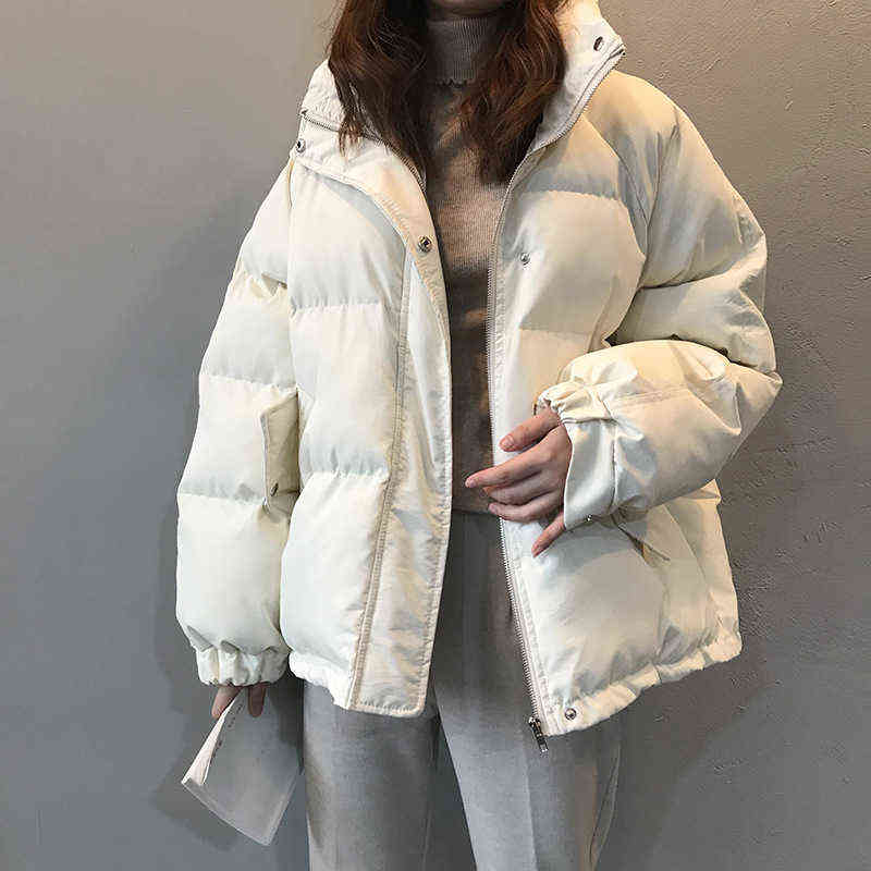 Ladies Fashionable Winter Oversized Stand Collar Down Jacket Women Warm Thick Loose Chic Parka Bread Padded Coat 211120