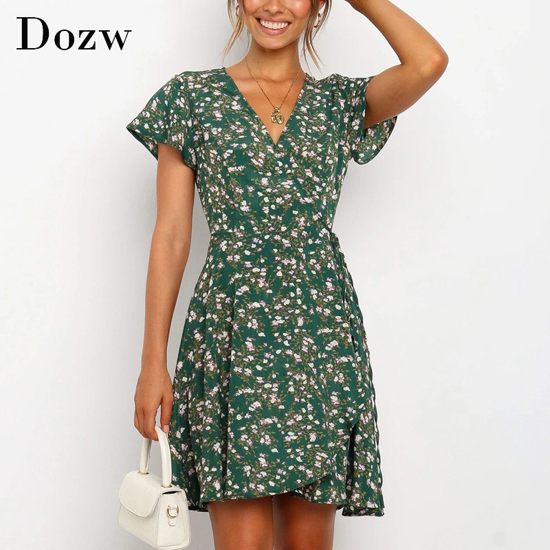 Ral Mini Beach | Summer Casual V Neck Wrap Dress For Women B3