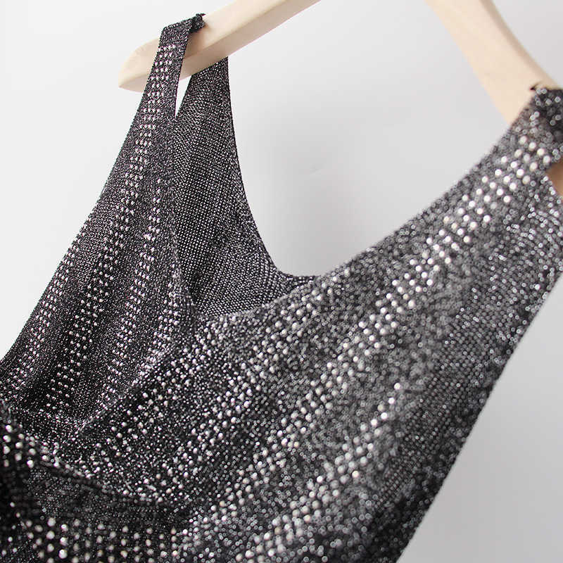 korean Bling Lurex diamond Summer knit Tank Top for Women Cami Sleeveless Knit vest White Black Women's loose Camisole tops 210607