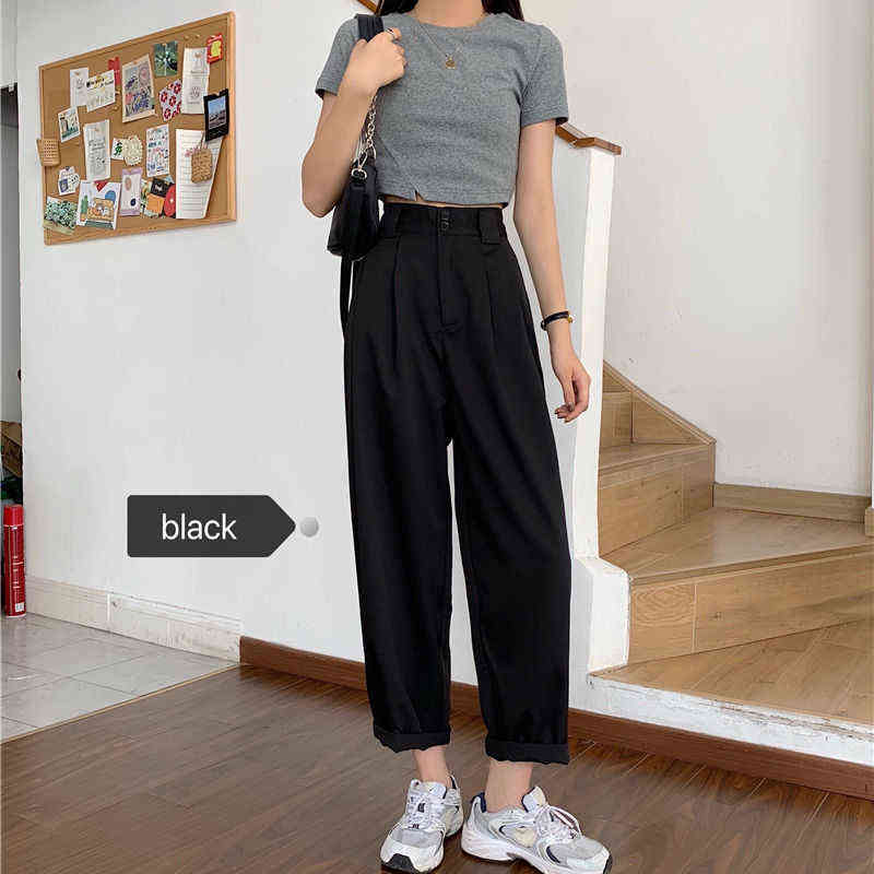 Straight Pants Women BF Style Chic Trendy Ladies Ankle-Length Trousers Summer All-match College Classic Teens Pantalones 211112wtt