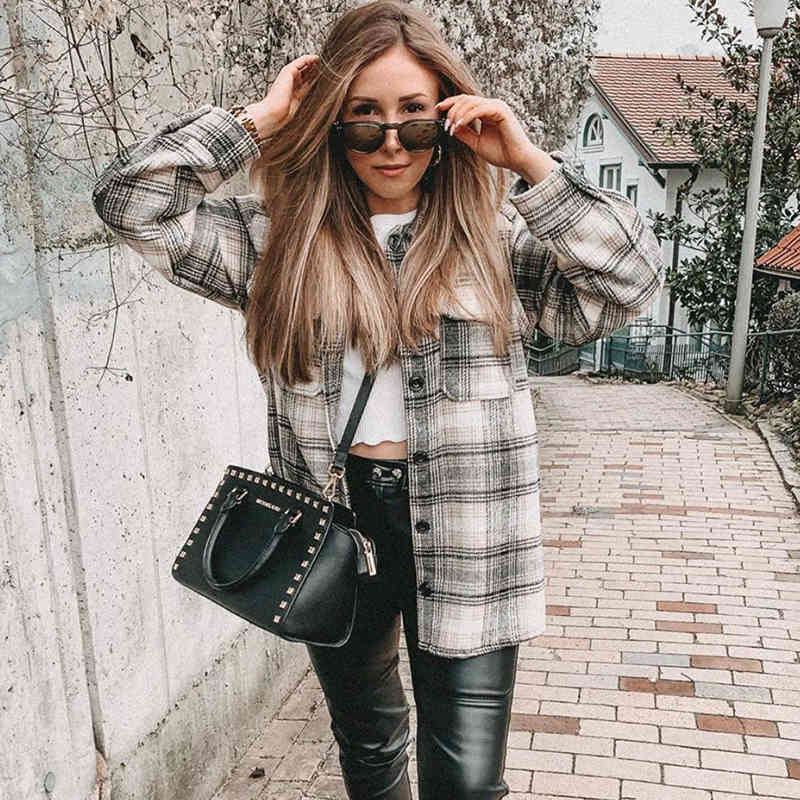 vintage women loose plaid soft thick shirts fashion ladies streetwear woolen shirt casual female outfits girls chic 210430