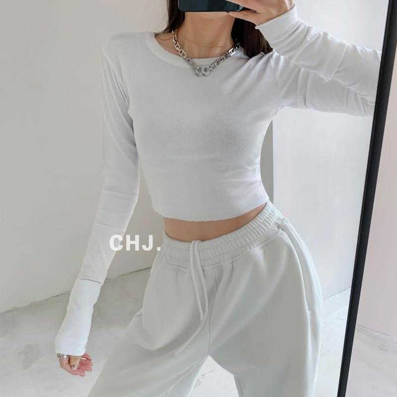 Yedinas Korean Style Slim T-shirt Women Solid Long Sleeve Crop Top Harajuku Japanese White T Shirts Cotton Basic Tee Streetwear 210527