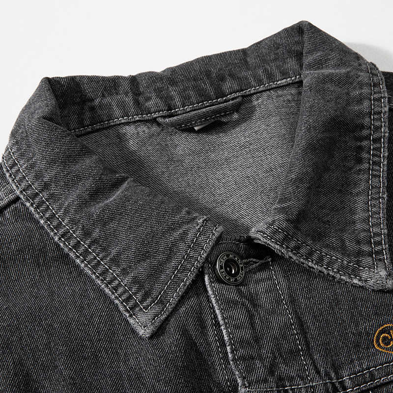 Men's denim jacket autumn Fashion lapel single-breasted youth denim jacket Men's casual letter embroidered denim jacket 210818