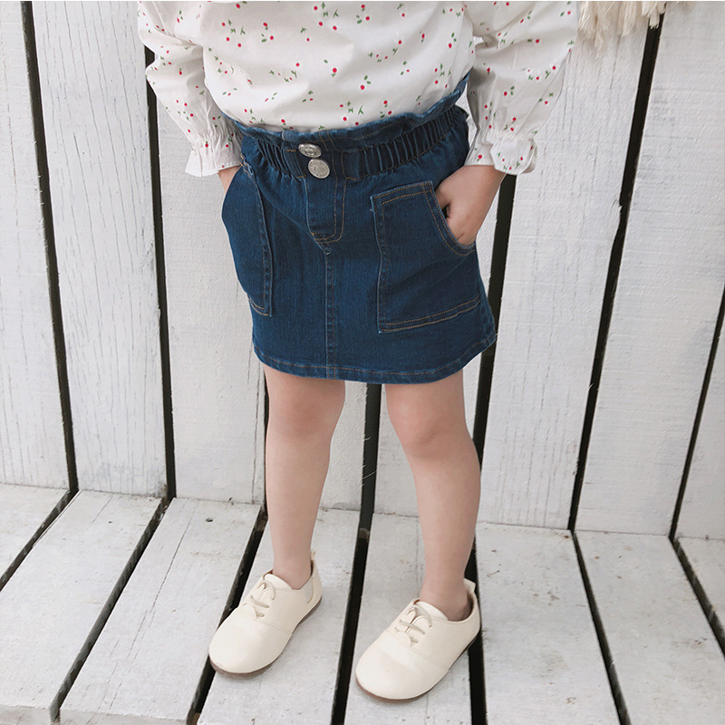 Korean style cute girls fashion denim skirts 1-4 years kids all-match high waist skirt children clothing 210508