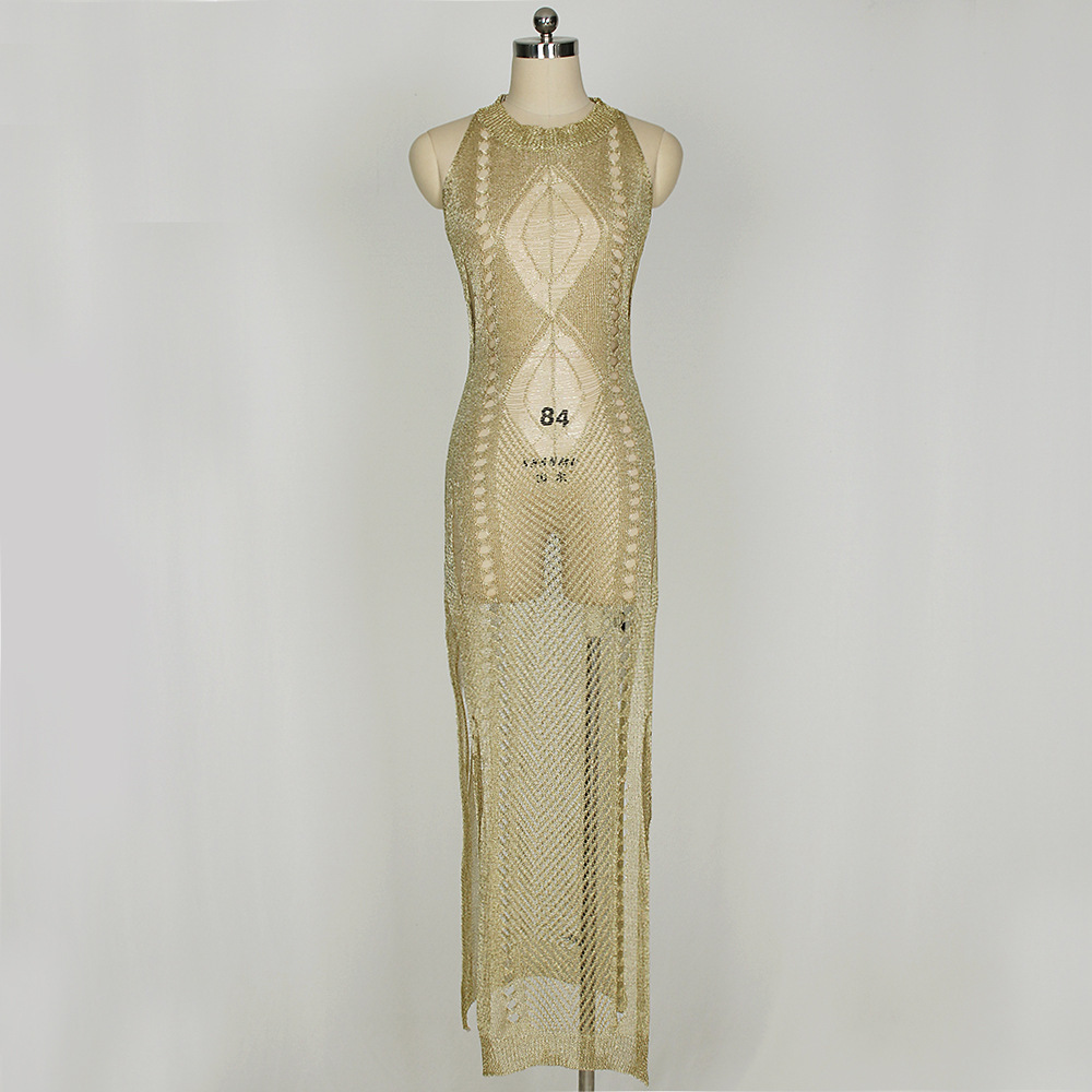 Sexy See Through Hollow Out Bikini Cover-ups Sleeveless Summer Dress Crochet Tunic Women Beach Wear Swim Suit Cover Up A375 210420