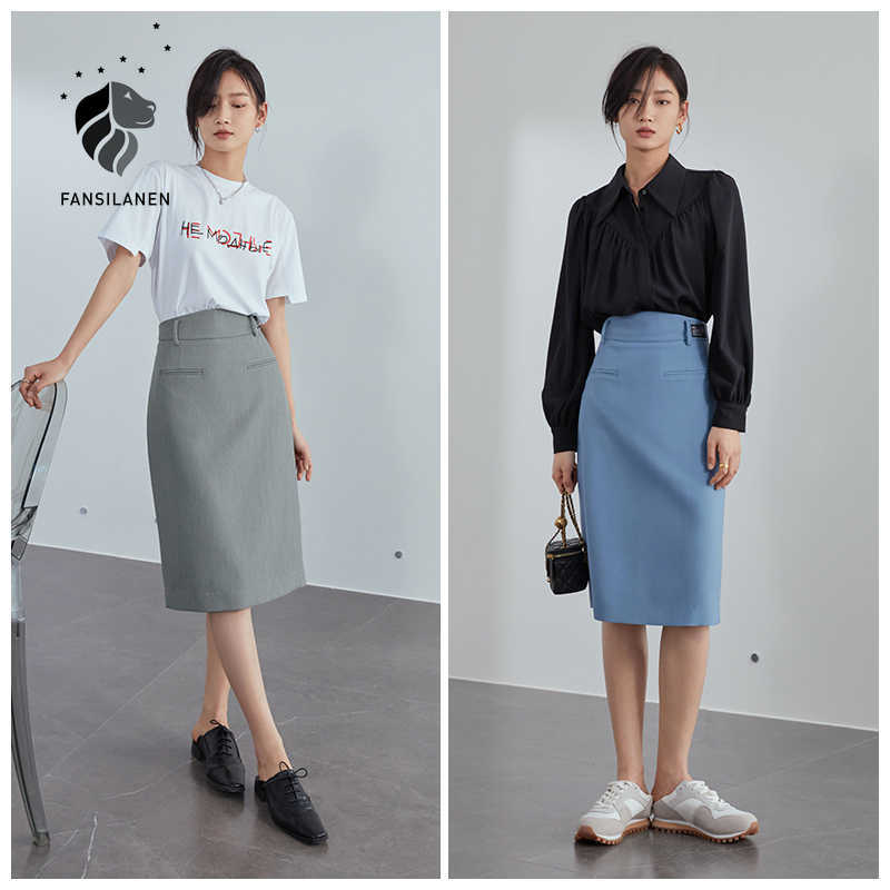 FANSILANEN Office Women High Waist Straight Hip Skirt Mid-length A-line Half-length Summer Woman s 210607, Blue
FANSILANEN Office Women High Waist Straight Hip Skirt Mid-length A-line Half-length Summer Woman s 210607, Blue