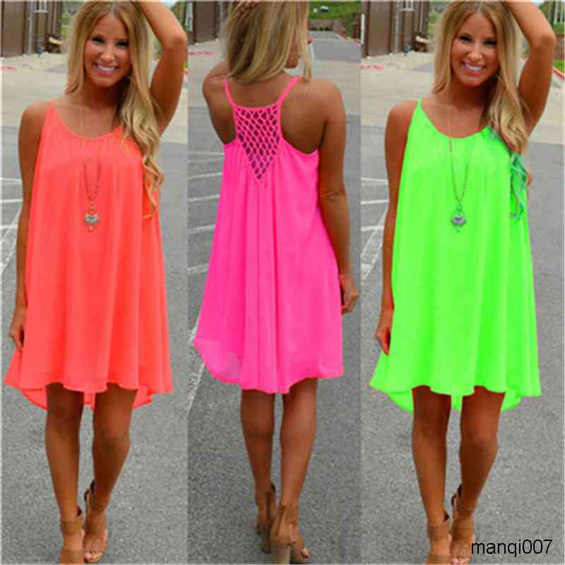 New Fashion Sexy Casual es Women Summer Sleeveless Evening Party Beach Short Chiffon Mini Dress BOHO Womens Clothing Apparel