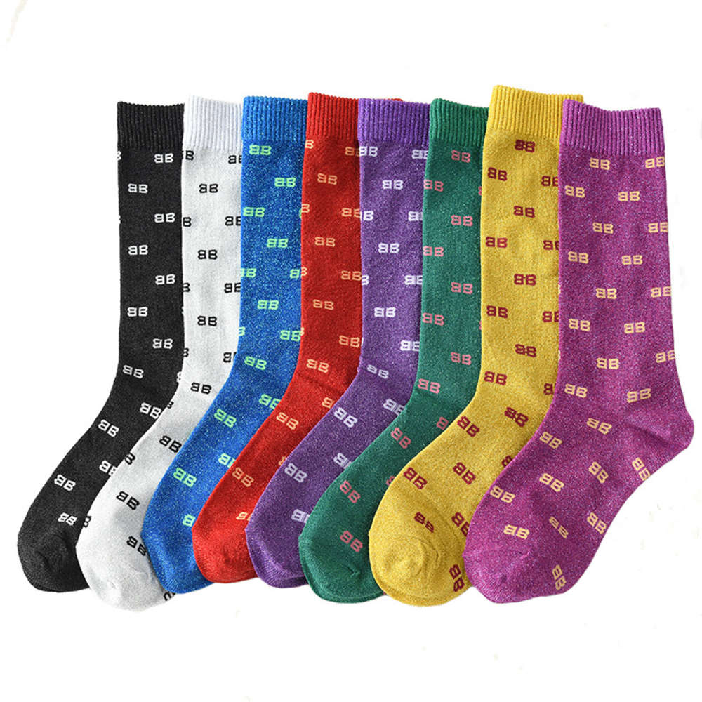Chao brand net red same style personalized bright silk stockings middle tube double B letter pile women's, Black
Chao brand net red same style personalized bright silk stockings middle tube double B letter pile women's, Black
