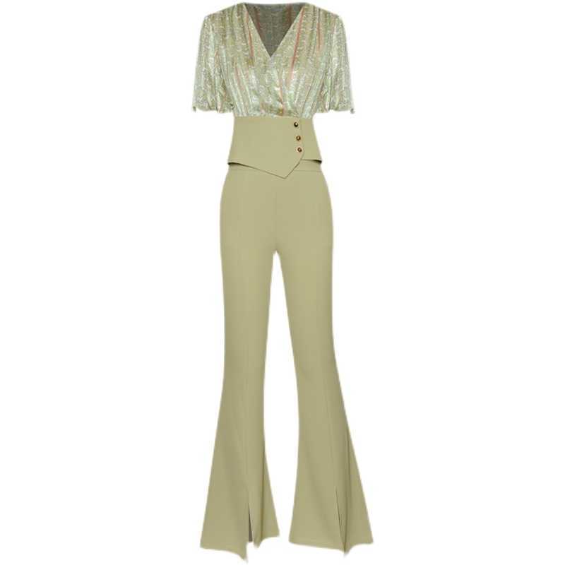 HIGH QUALITY est Designer Runway Suit Set Women's Short Sleeve Blouse Shirt Flare Pants 210526, Green
HIGH QUALITY est Designer Runway Suit Set Women's Short Sleeve Blouse Shirt Flare Pants 210526, Green