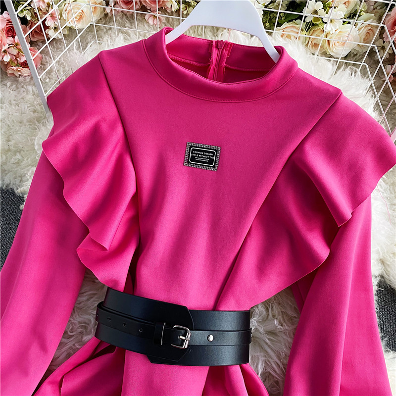 Nomikuma Sweet Ruffle Patchwork Women Dress Korean Stand Neck Lantern Sleeve Dresses Spring New A-line Vestidos Femme 6D977 210427