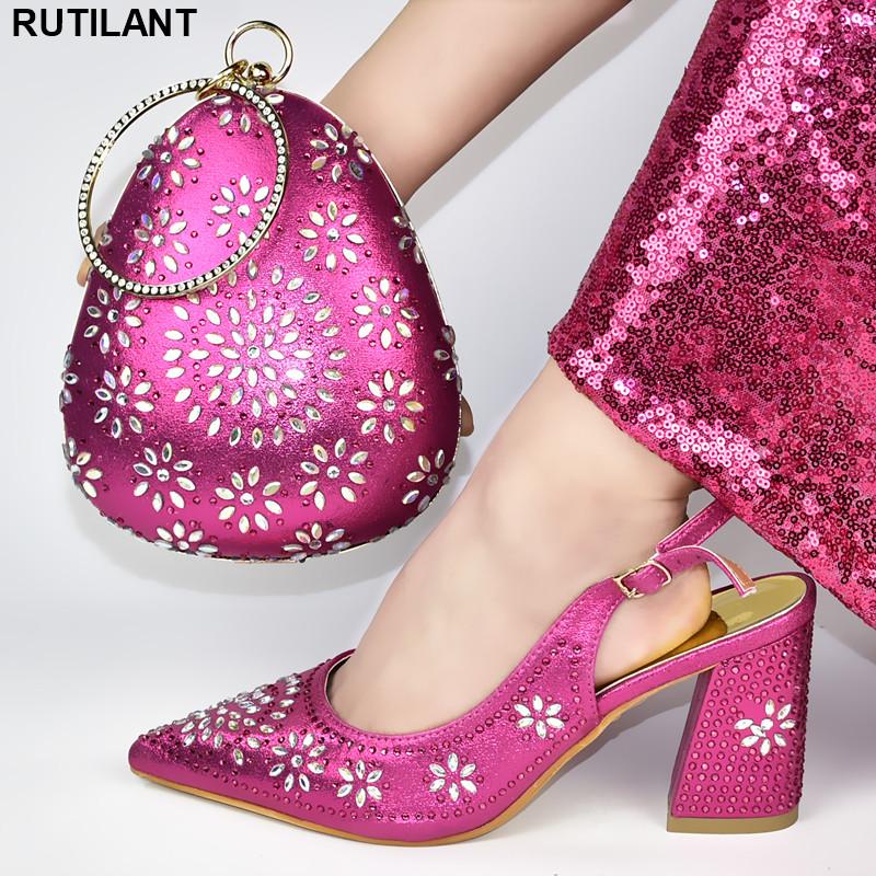 Dress Shoes Latest Design Wedding Women And Bag Set In Italy Italian African Party Pumps Buckle Strap