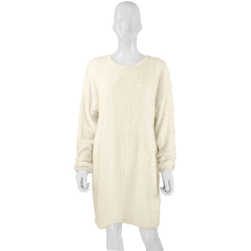 Plus Size Plush Pullover Long Sleeve Sweet Dress Women Sweater Yellow Black Pink Christmas Autumn Winter Dresses Casual