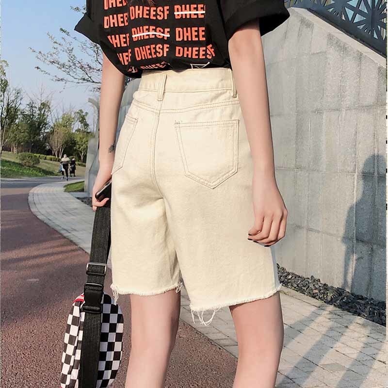Women Summer Solid Denim Trouser Plus Size High Waist Shorts Fashion Jean Streetwear Black Beige Sky Blue Gray 10422 210518
