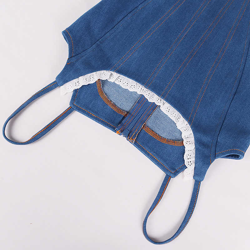 DEAT Women Outer Denim Camis Sexy Solid Color Fish Bone Corset Slim Fashion Spring Summer 11B458 210709
