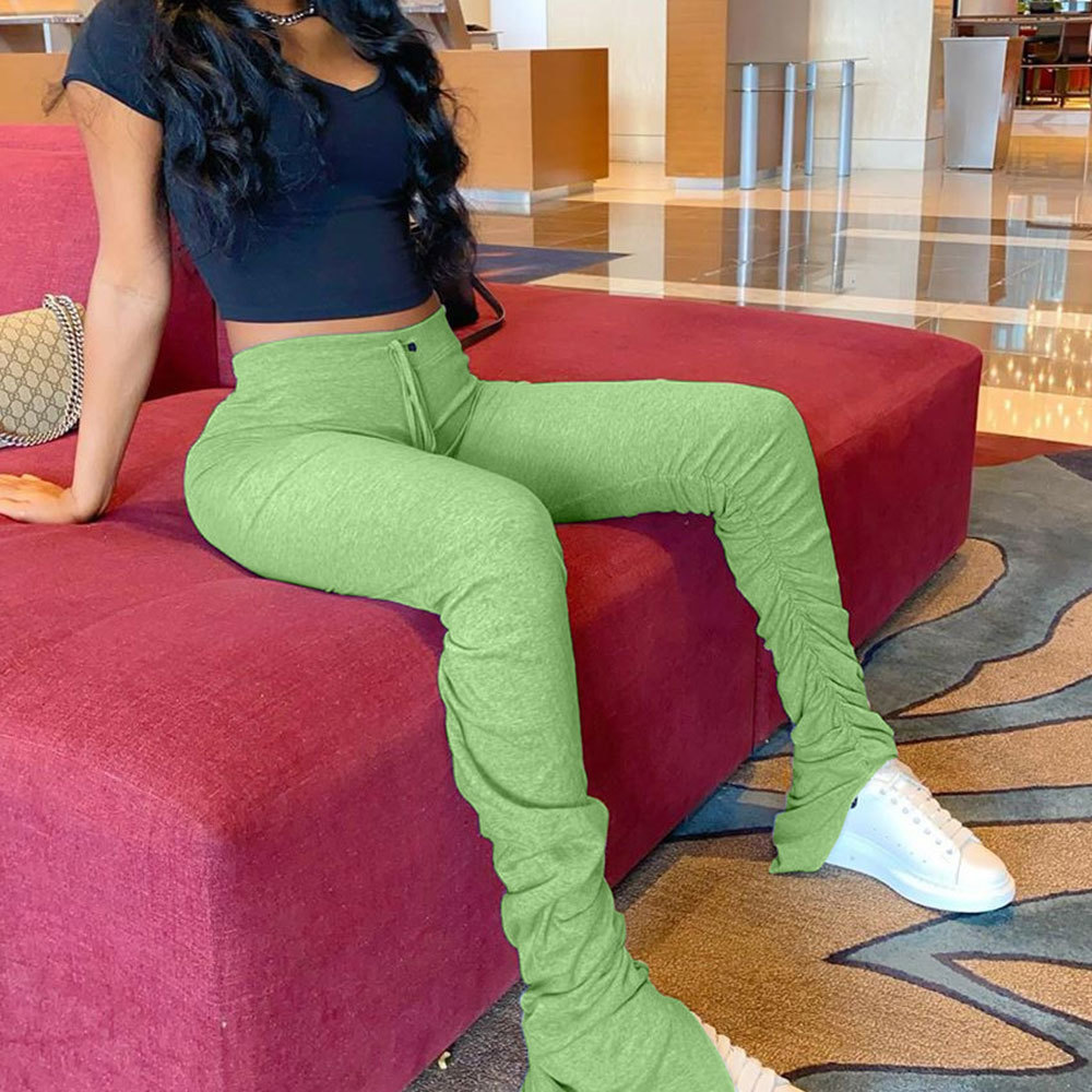 Fashion Sweatpants Women Flare Pants High Waist Elastic Joggers Split Bell Bottom Trousers Female 210428