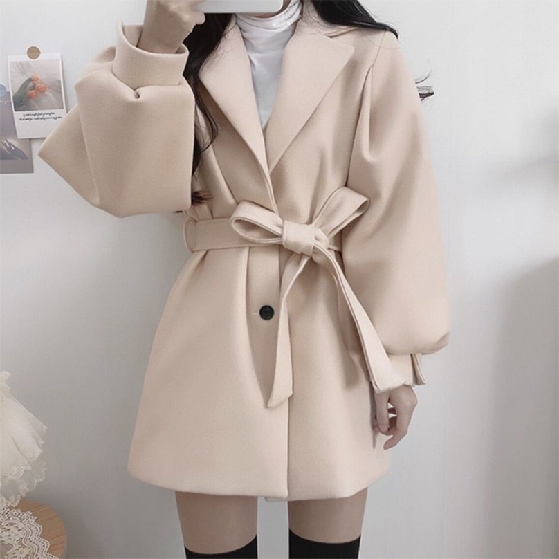 Fashion Autumn High Wide Waist Wool & Blends Black Long Sleeve Turn Down Collar Coat Winter Sashes Slim Korean Jacket Wild 211019
Fashion Autumn High Wide Waist Wool & Blends Black Long Sleeve Turn Down Collar Coat Winter Sashes Slim Korean Jacket Wild 211019