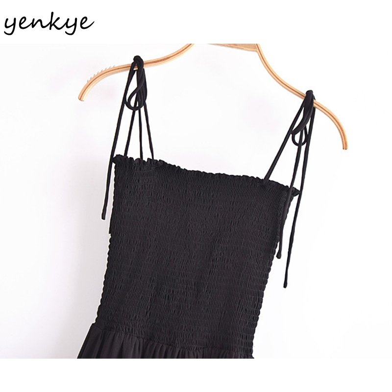 YENKYE Sexy Spaghetti Strap Black Party Dress Women Summer Chiffon Dress Female Night Out Vestido 210515
