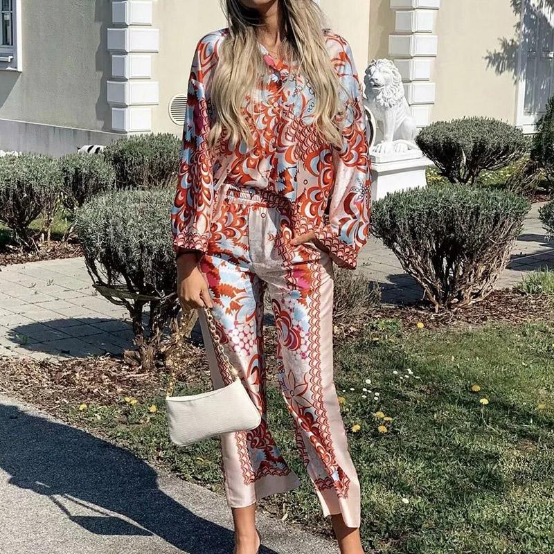 Women's Two Piece Pants Women Summer's Suits Blouse Shirt + Wide Leg High Waist Fashion Female Srousers Sets 2 Pieces Loose Clothing