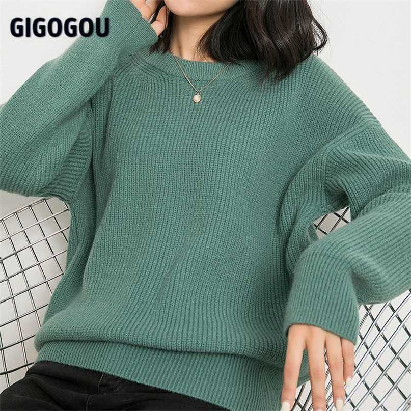 GIGOGOU Corase Knit Warm Sweater Women Basic Pullovers Autumn Winter Cashmere Sweaters Casual Loose Oversized Female Jumper Top 211011Z