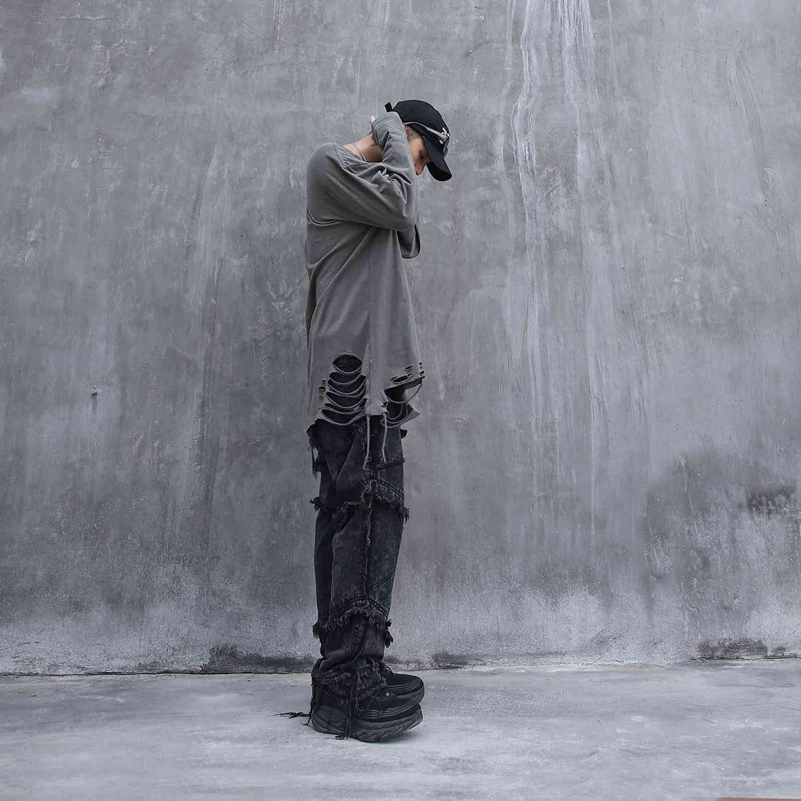 UNCLEDONJM Hip hop flare jeans men clothing wide leg streetwear black goth clothes for Z69 211111