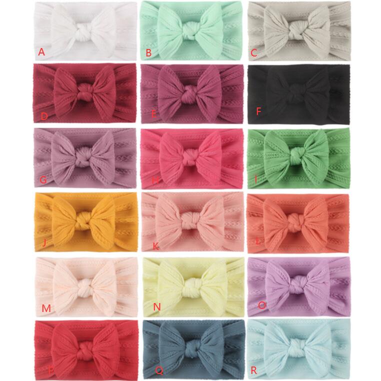 18 Colors INS Baby Nylon Headbands Hair Accessories candy color Elastics Soft Jacquard Weave Newborn Infant girl Toddlers elegant hair-Bow Knot access