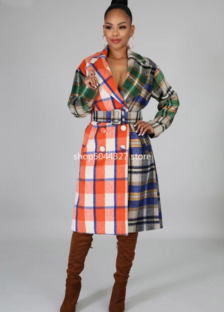 Ethnic Clothing Grid Print African Dresses For Women Dashiki Autumn Winter Woman Clothes Dress Woolen Cloth Coat Elegant Africa