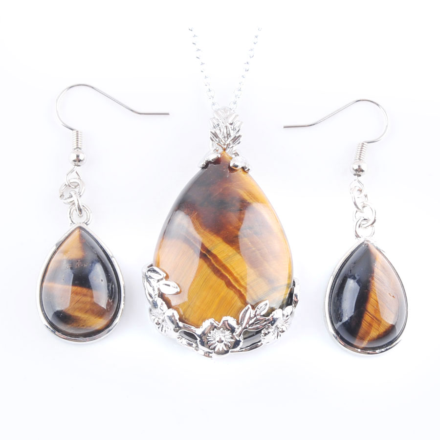 WOJIAER Fashion Woman Christmas Gift Water Drop Necklace Pendant Earrings Jewelry Sets Natural Gem Stone Silver BQ309