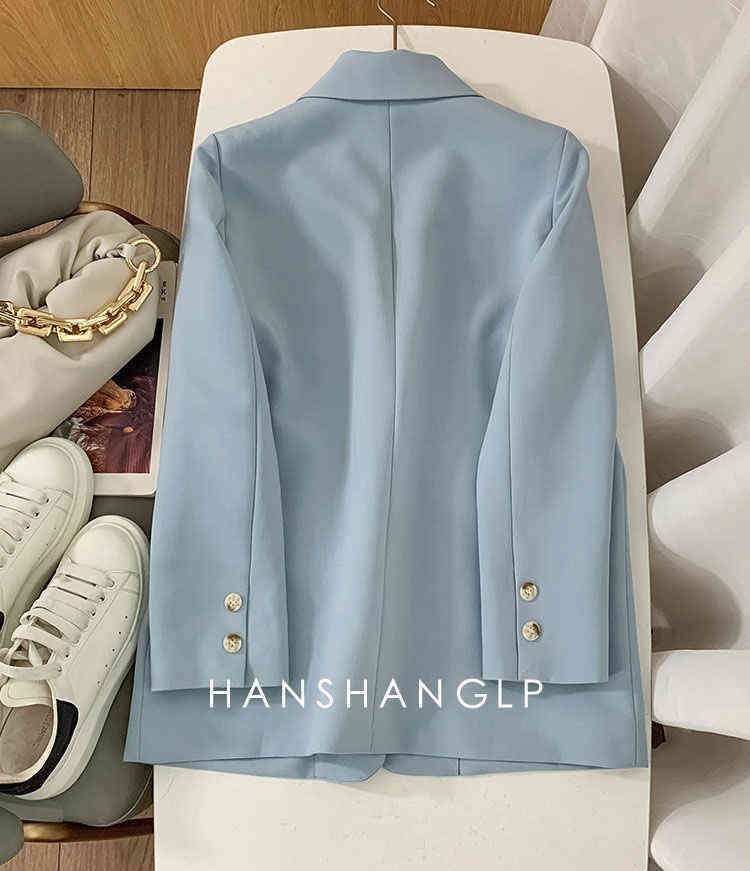 Solid Blue Black Color Long Sleeve Women Blazer Korean High Fashion Trendy Women Kacket Coat for Office Lady 211120