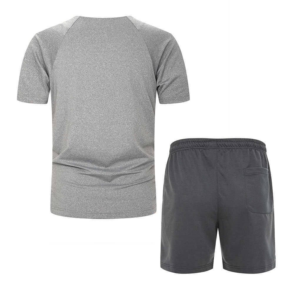 Men Tracksuits Summer Casual Short Sleeve Print Sportswear V-neck T-Shirt+Shorts 2PC Sets Fashion Male Clothes Slim Sports Suits 210603