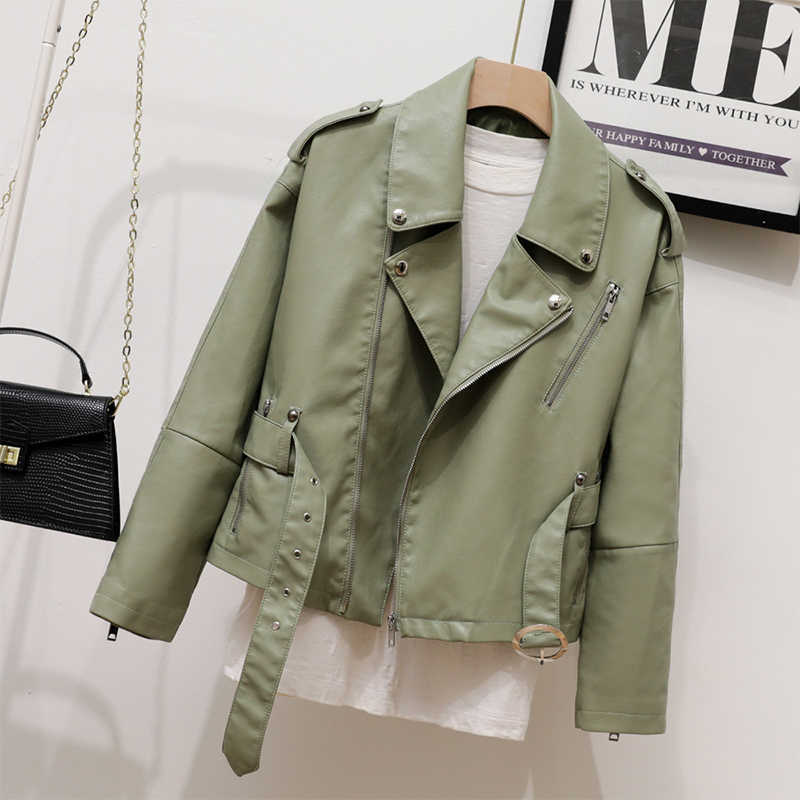 LY VAREY LIN Spring Autumn Women Loose Turn-down Collar Zipper Black PU Leather Jacket Moto Biker Coat with Belt 210526, Light green
LY VAREY LIN Spring Autumn Women Loose Turn-down Collar Zipper Black PU Leather Jacket Moto Biker Coat with Belt 210526, Light green