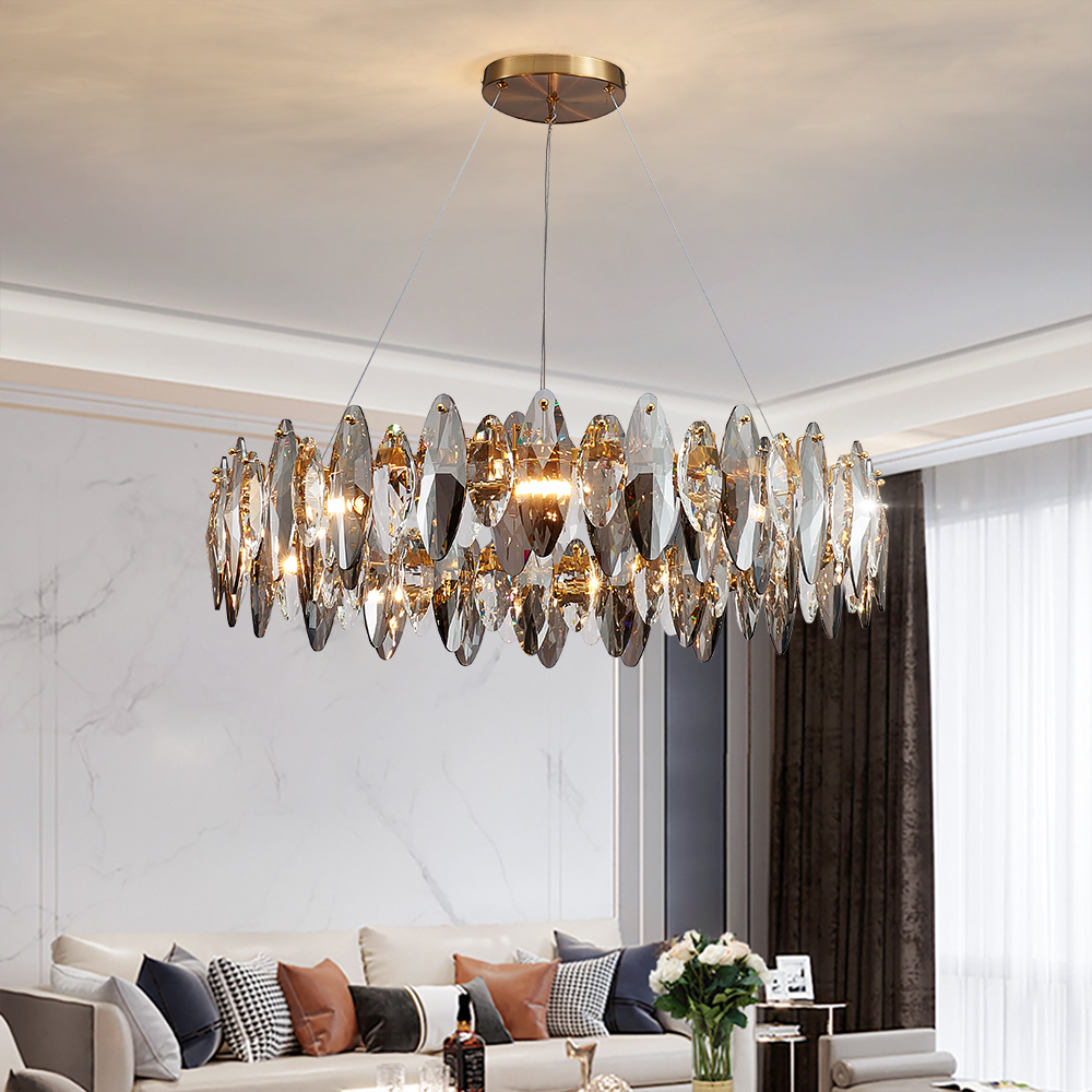 modern crystal chandelier for living room round/wave design hanging cristal lustre gold island dining room light fixture
