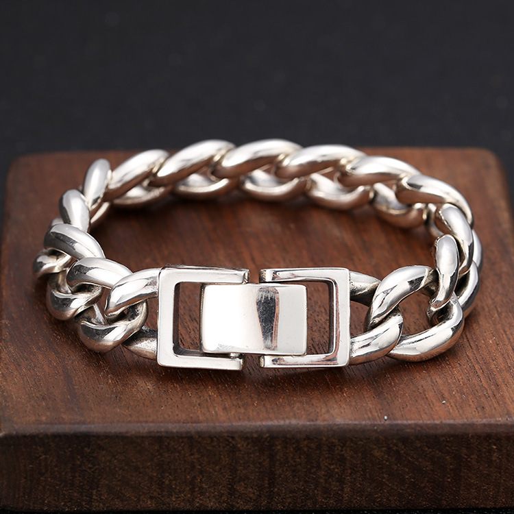 925 Sterling silver thick link chain men's bracelets American European antique handmade punk gothic designer luxury jewelry accessories gifts