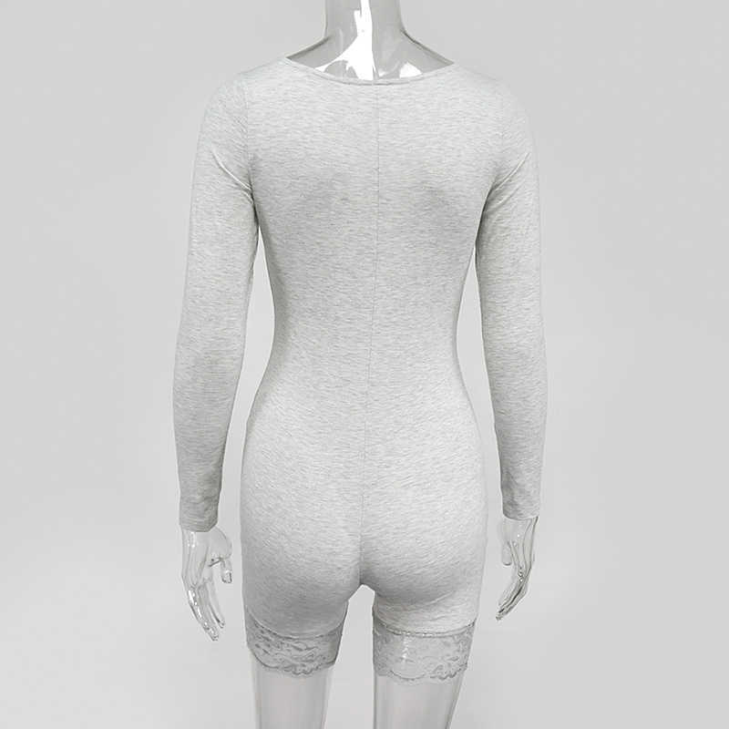 Colysmo Casual Playsuit Women Autumn Blue Solid Long Sleeve Spliced Lace Bodycon Romper Sexy Slim Fit Streetwear 210527