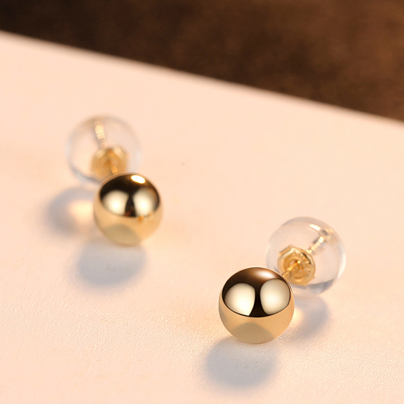 PAG&MAG Genuine 18K Gold Solid Bead Ball Stud Earrings For Women Minimalism Yellow Gold Earrings Statement Jewelry Pendientes 220210
