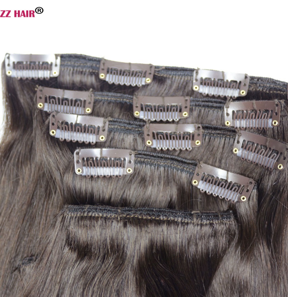 ZZHAIR 16-26 inches 10pcs Set Clips in/on 100% Brazilian Remy Human Hair Extension Full Head 120g-200g Natural Straight