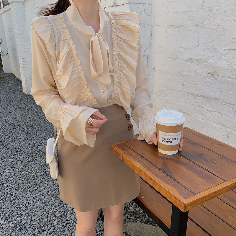 OL Formal High Street Bow Solid Large Size Feminine All Match Shirts Spring Lace Up Women Gentle Blouses Tops 210421